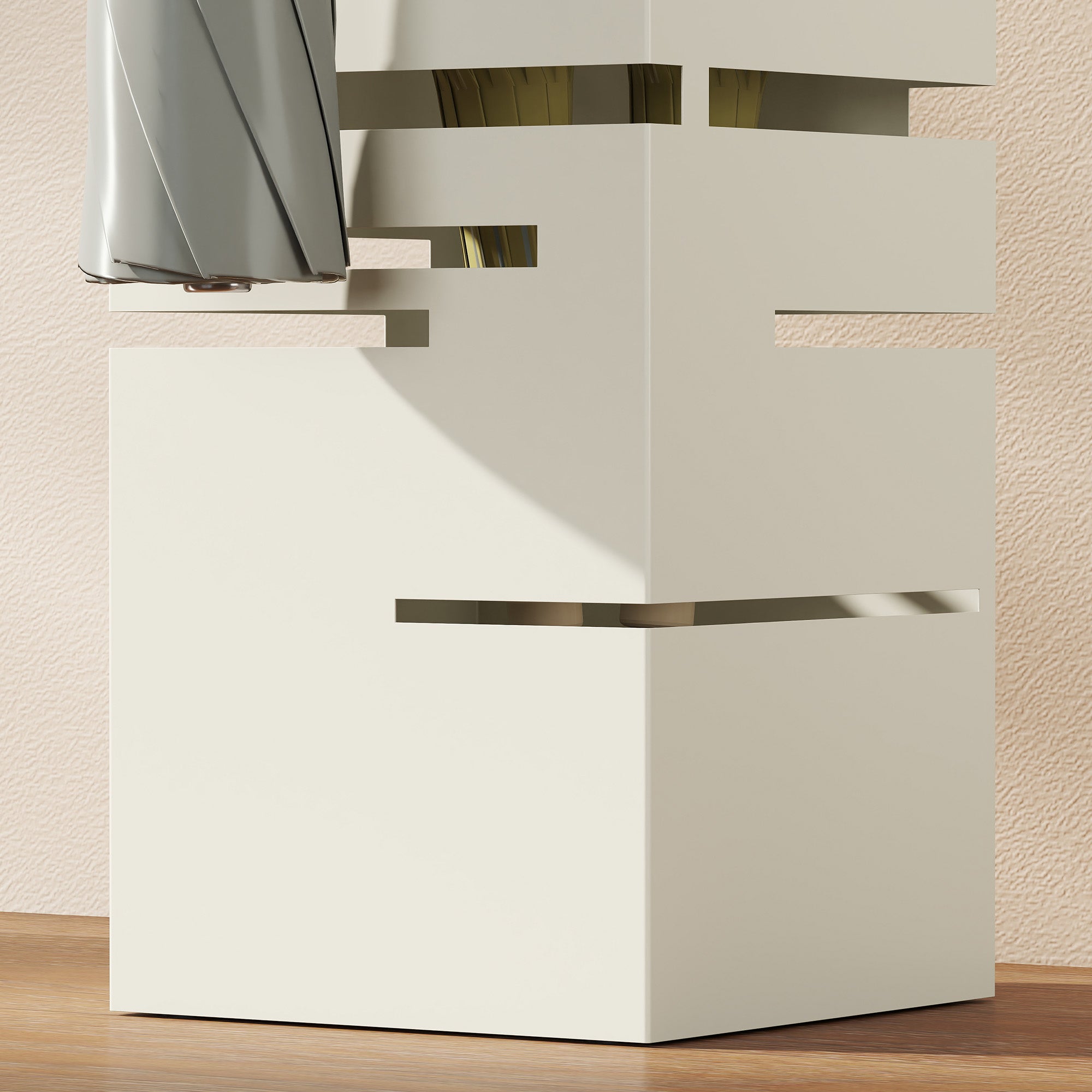 HOMCOM Freestanding Square Metal Umbrella Stand with 4 Hooks, Beige