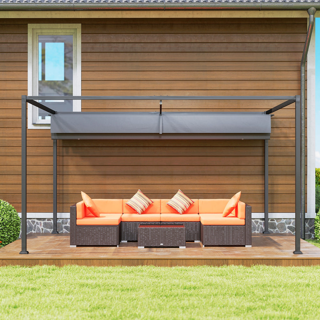 Outsunny Pergola Outdoor Gazebo 4x3 m with Retractable Metal and Polyester Canopy, Dark Grey