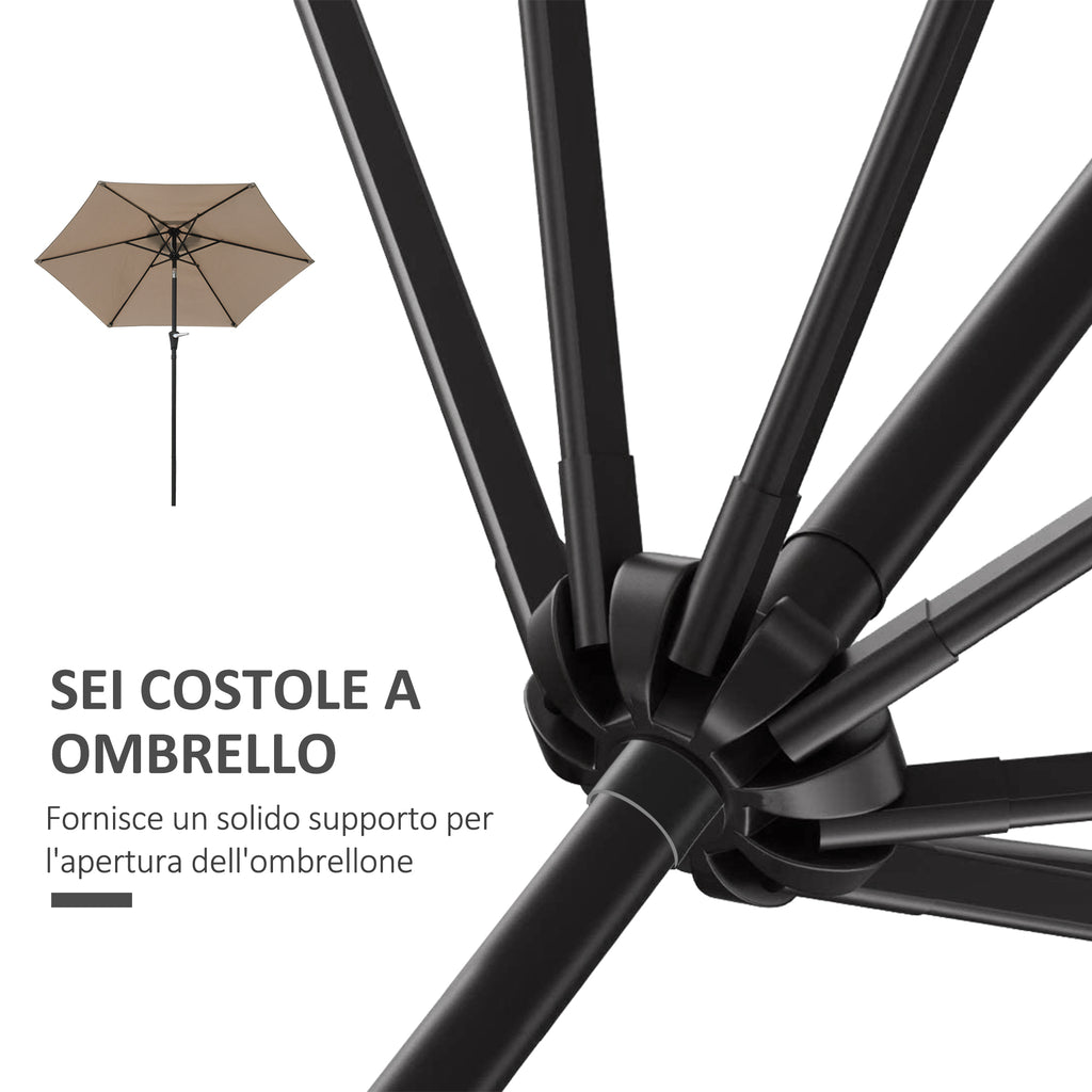 Tilting Garden Umbrella 2.3x2m with Crank Opening and 6 Ribs, Khaki - Borgè