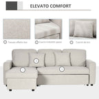 Corner Sofa Bed with 2 Seater Seat and Peninsula, Storage Compartment and 2 Fabric Cushions, Cream