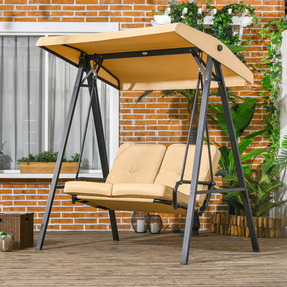 Outsunny 2-seater swing in steel and Teslin fabric with adjustable canopy and cushions, 138x106x174 cm, Beige