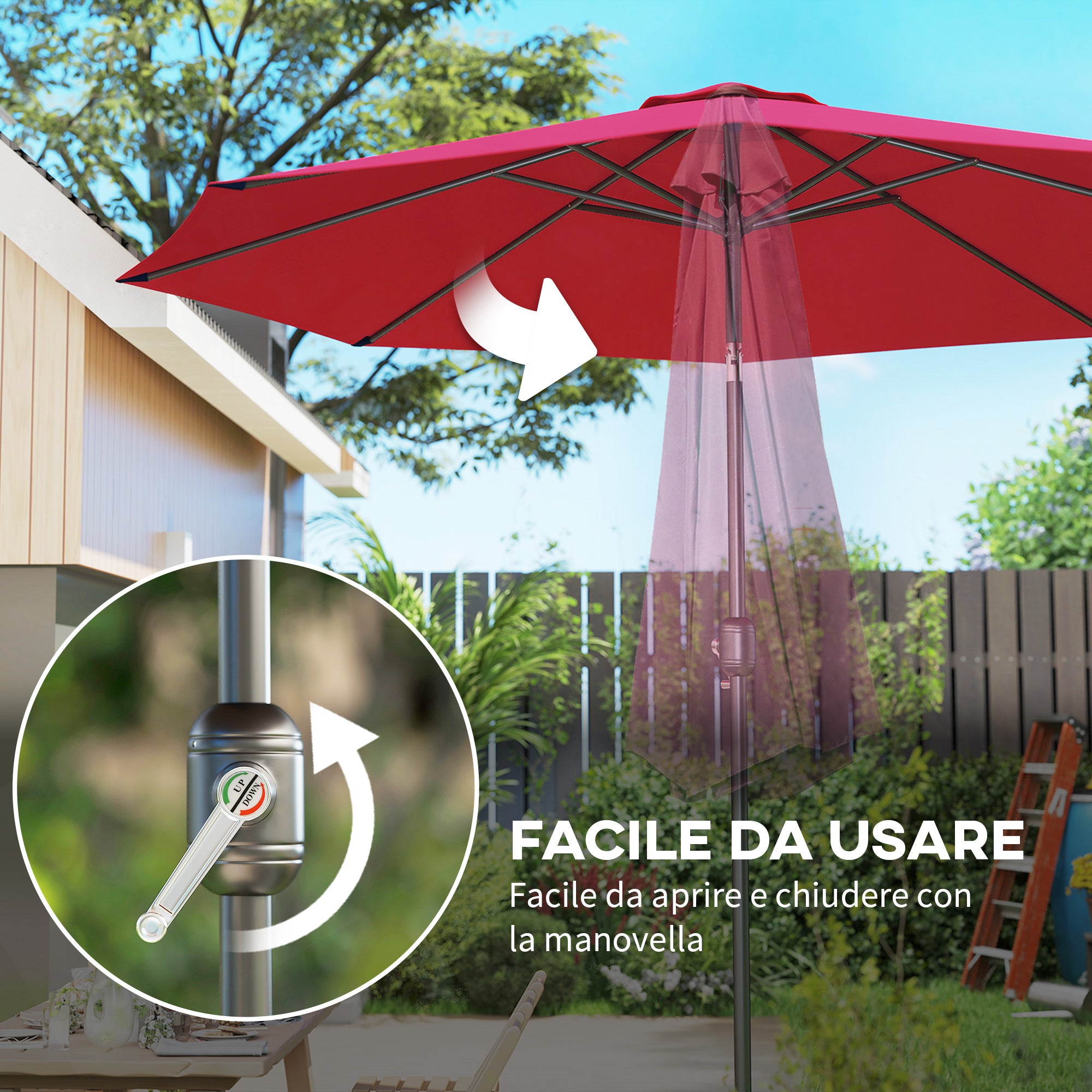 Outsunny 3x2.5 m Tilting Garden Umbrella with Removable Pole, in Metal and Polyester, Dark Red