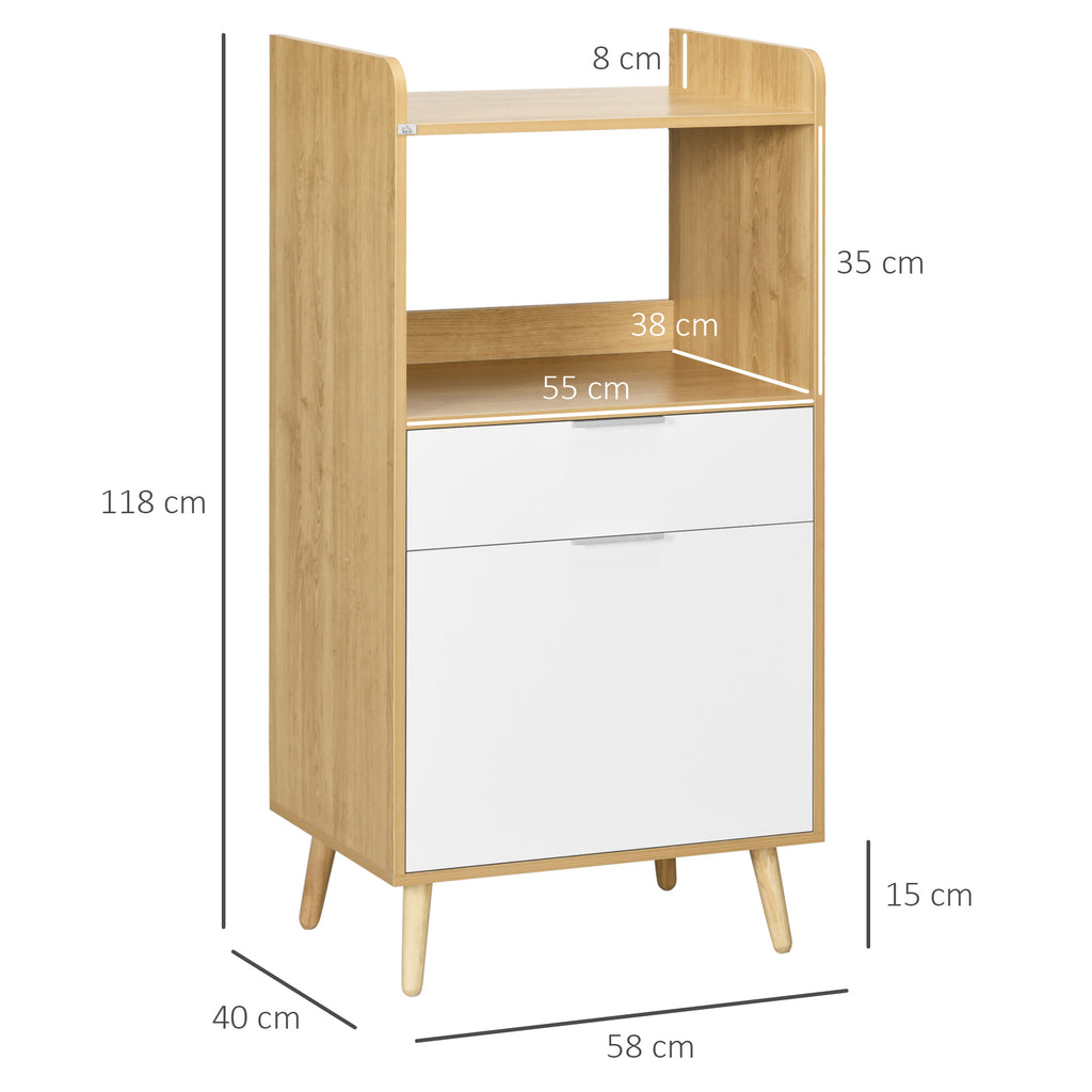 Chipboard Microwave Cabinet with Top Shelf, Sliding Drawer and Cabinet, 58x40x118 cm