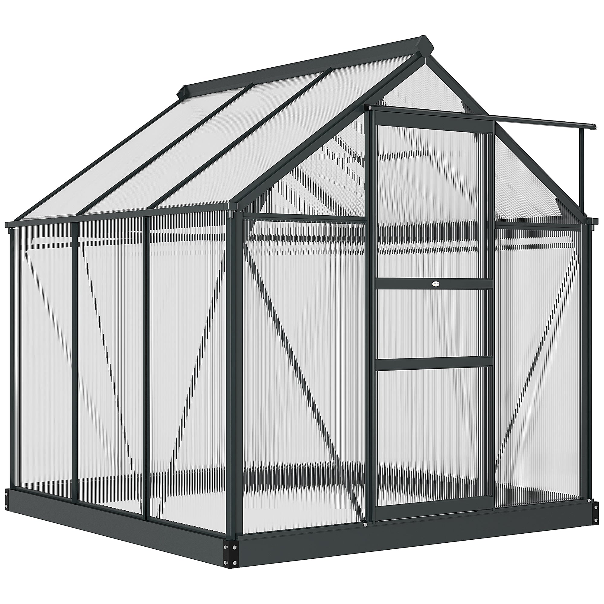 Outsunny Polycarbonate and Aluminum Greenhouse with Sliding Door, Air Intake and Gutter, 1.9x1.9x2m, Gray - Borgè