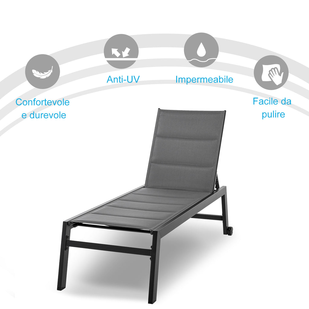 Outsunny 5-Level Reclining Garden Lounger with Padded Cover