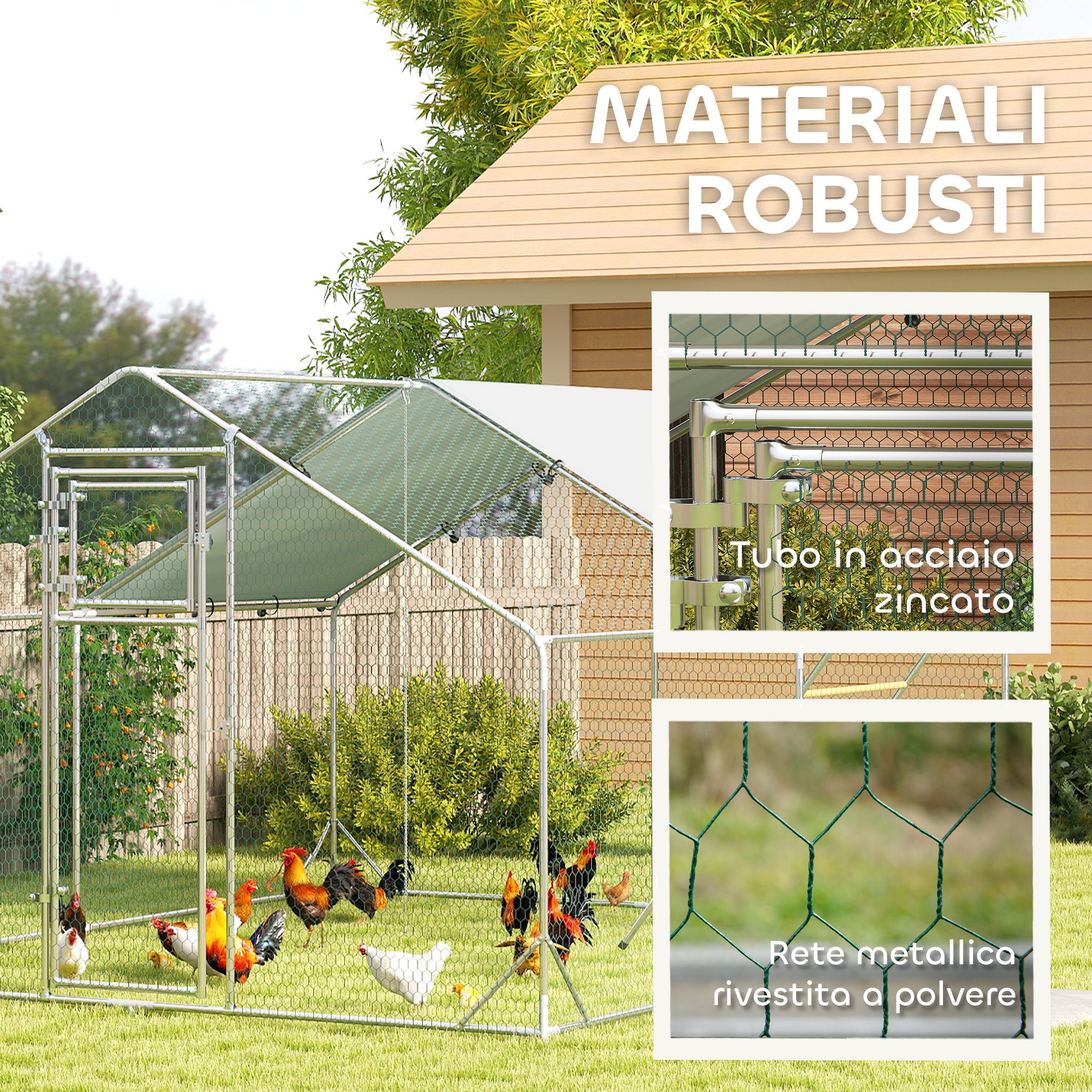 12m² Chicken Run for 12-18 Animals with Waterproof Roof, Feeder and Perch, 3x4x1.9m, Silver