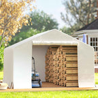 Outsunny 3x3m Waterproof Garden Shed and Garage Tent with Roll-Up Door, Metal and PE, White