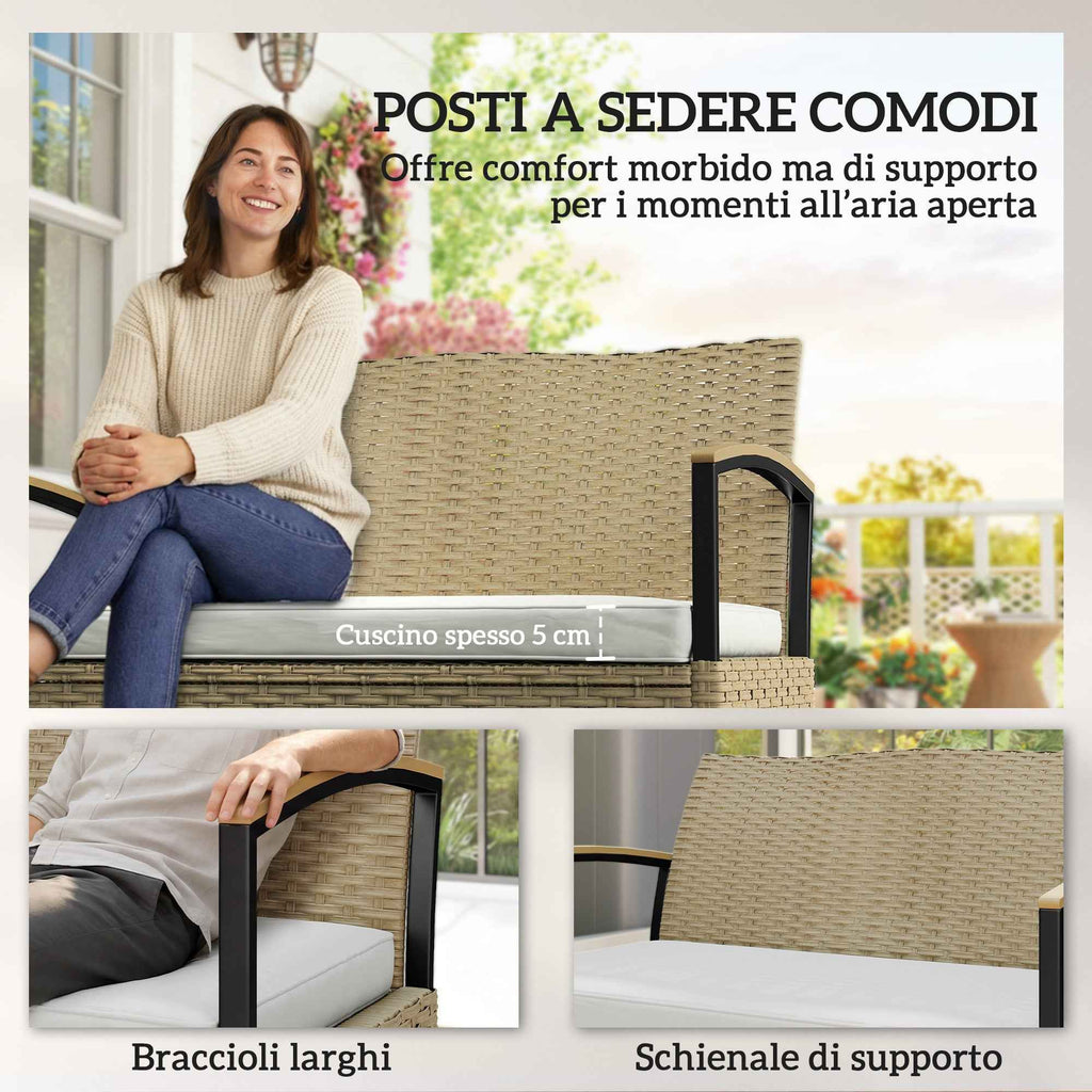 Outsunny 125L Storage Bench with Padded Cushion, Metal, 123x70x82 cm, Khaki