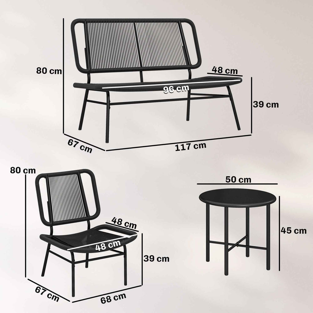 Outsunny 4-Piece Rattan Garden Furniture Set, Outdoor Sofa with Metal Coffee Table, Black