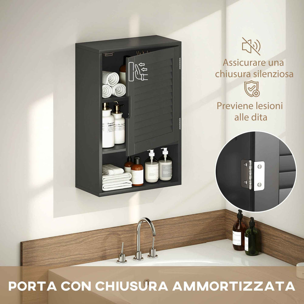HOMCOM Wall-Mounted Bathroom Cabinet with Adjustable Shelf and Soft-Close Door, 40x20x60 cm, Black
