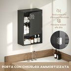 HOMCOM Wall-Mounted Bathroom Cabinet with Adjustable Shelf and Soft-Close Door, 40x20x60 cm, Black
