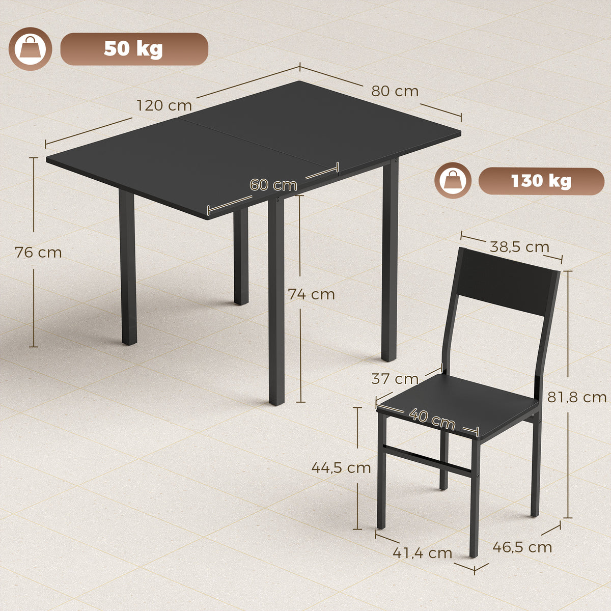 HOMCOM Extendable Dining Table and 4 Stackable Chairs, Black