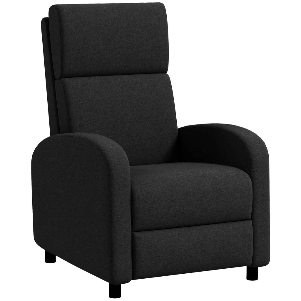 HOMCOM 160° Manual Reclining Relaxing Chair with Linen-Effect Fabric Footrest, Black