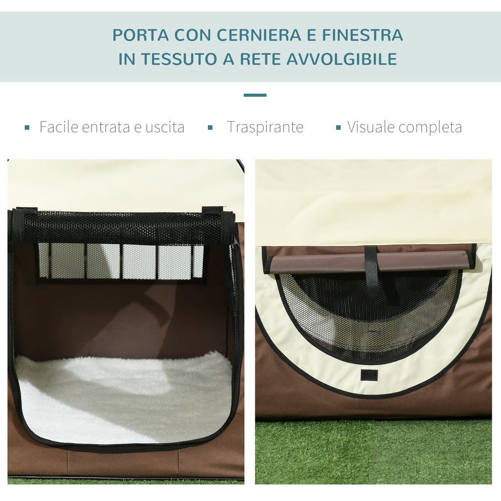 Foldable Oxford Pet Carrier with Removable Washable Cushion and Carry Bag, 70x51x59cm, Brown