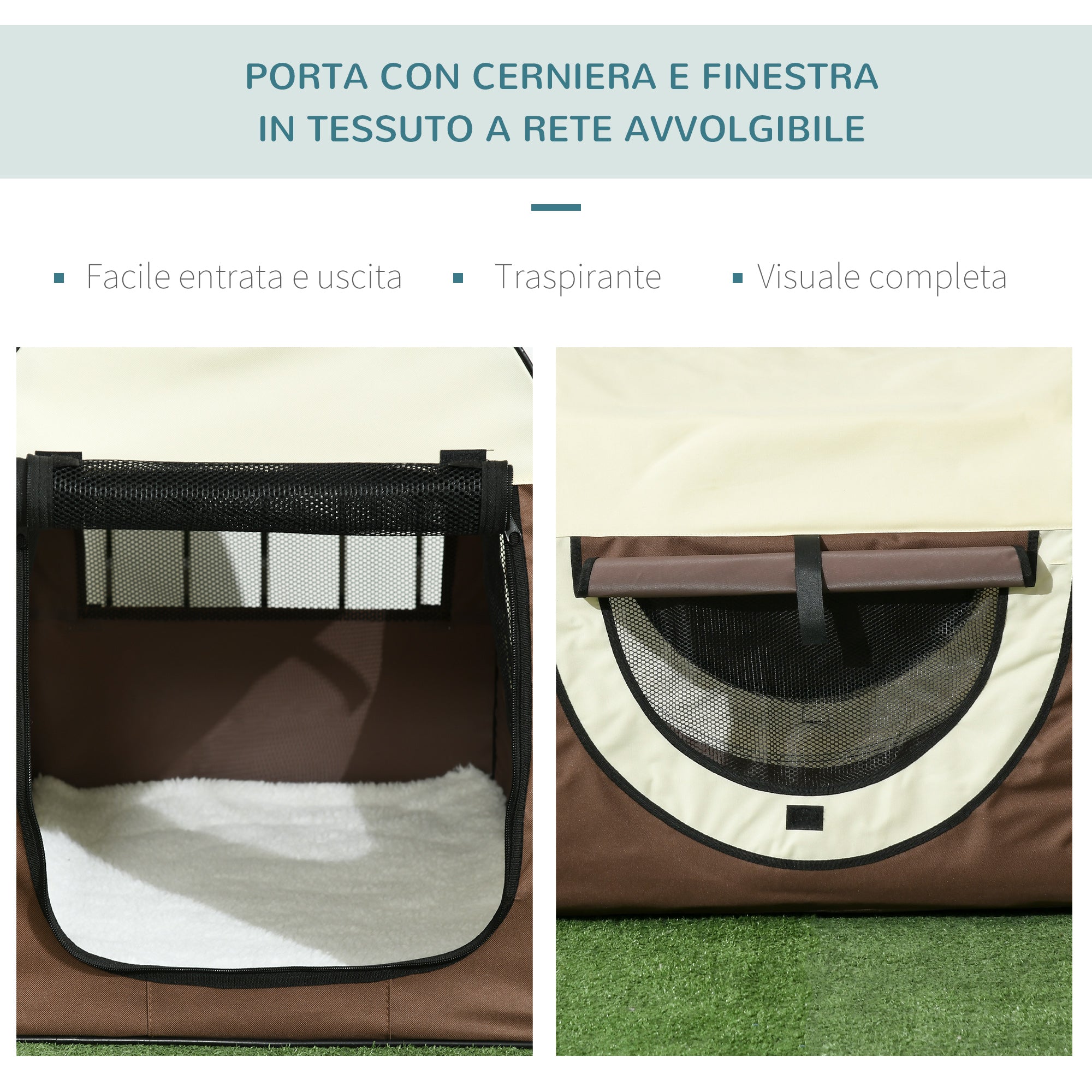 Foldable Oxford Pet Carrier with Removable Washable Cushion and Carry Bag, 70x51x59cm, Brown