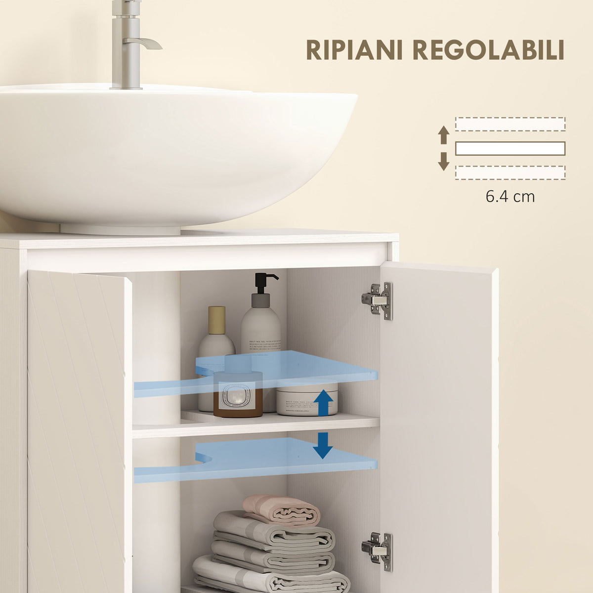 HOMCOM Bathroom Vanity Cabinet with 2 Doors, Adjustable Shelf, for Pedestal or Freestanding Sinks, 60x30x59.8 cm, White