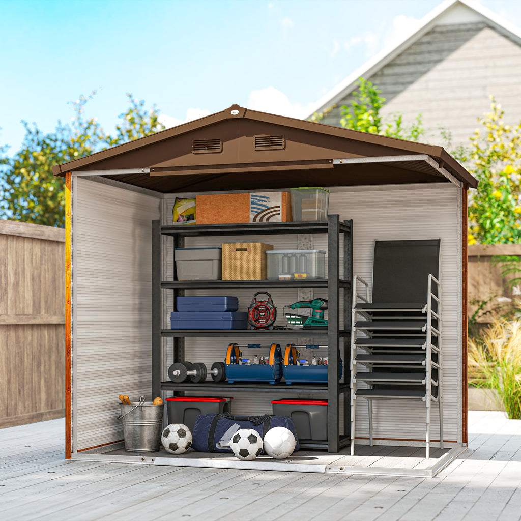 Garden Shed with Sliding Doors and Wood Effect Walls, 2.3 x 1.5 x 2 m, Brown