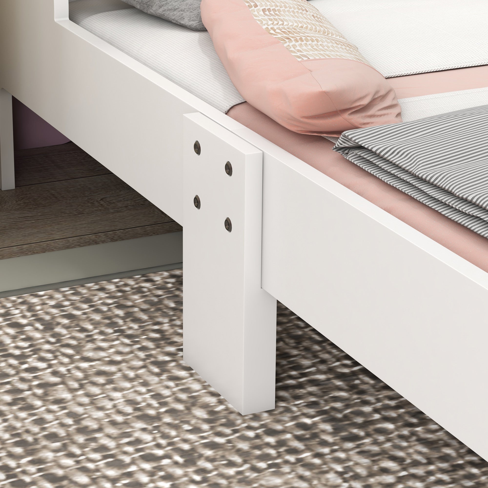 Zonekiz children's bed 3-6 years with side sides anti-fold in mdf, 143x74x66 cm, white and pink - Borgè