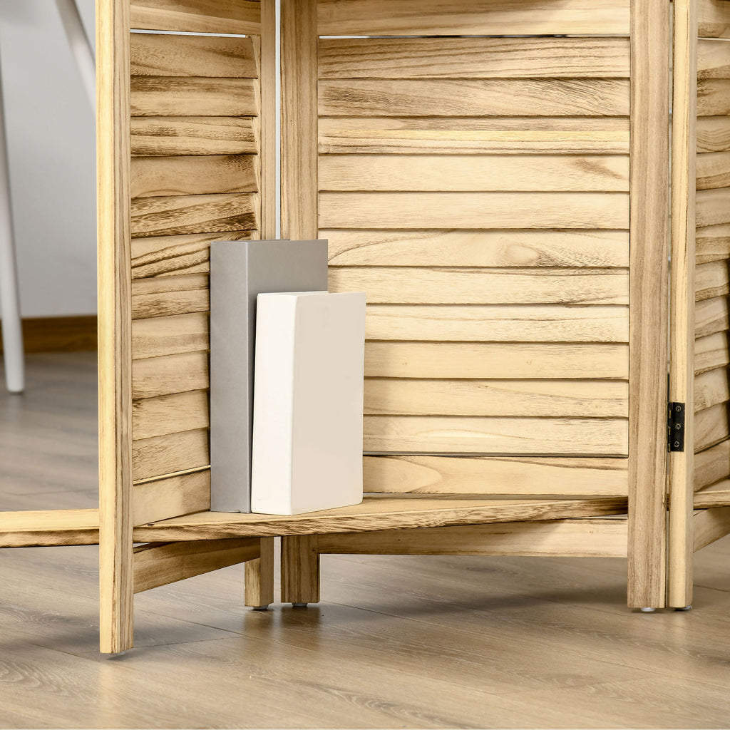 4-Panel Folding Room Divider with Shelves, Paulownia Wood, 162 x 170 cm, Wood