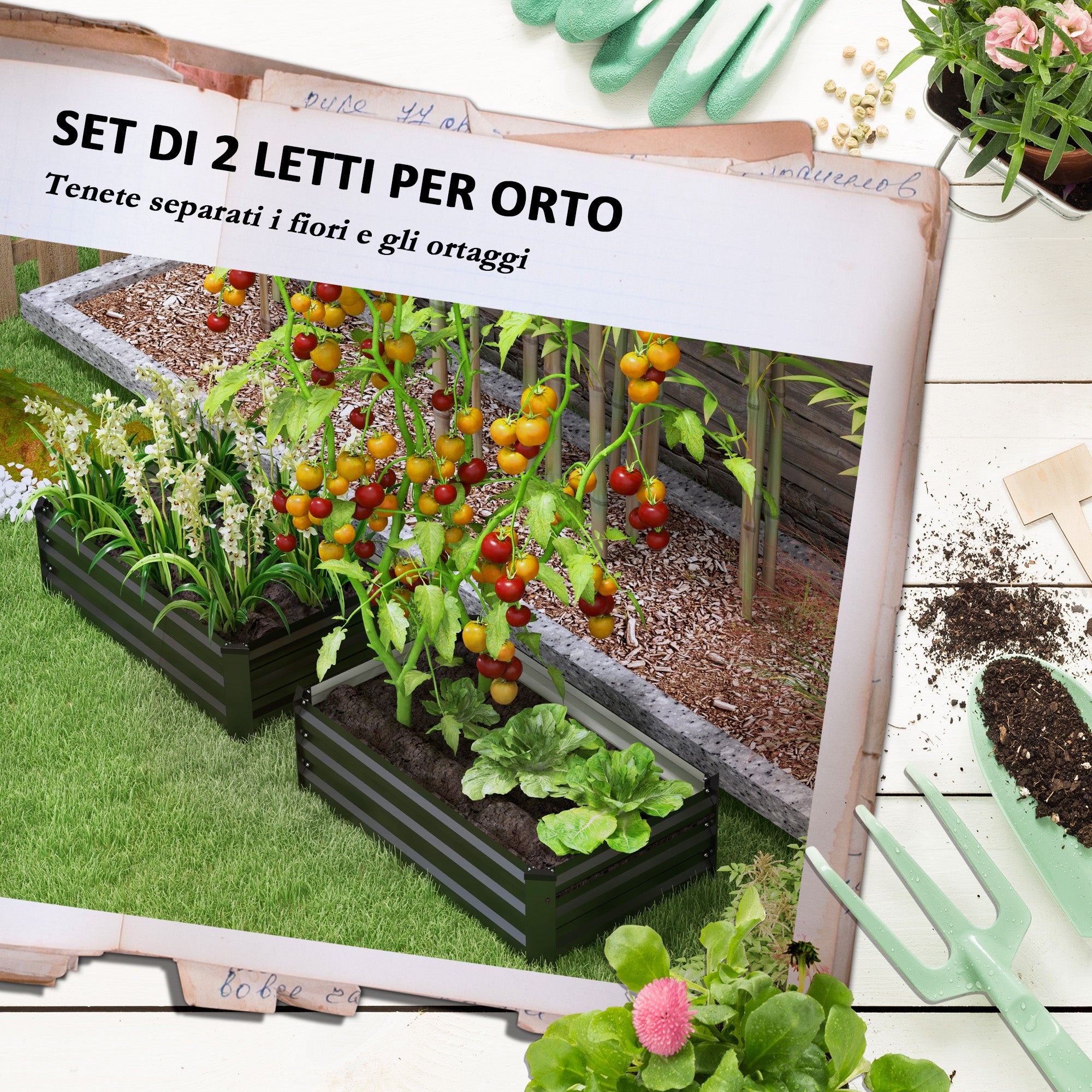 Outsunny Set of 2 Raised Garden Beds with Open Bottom in Galvanized Steel, 100x60x30cm, Grey