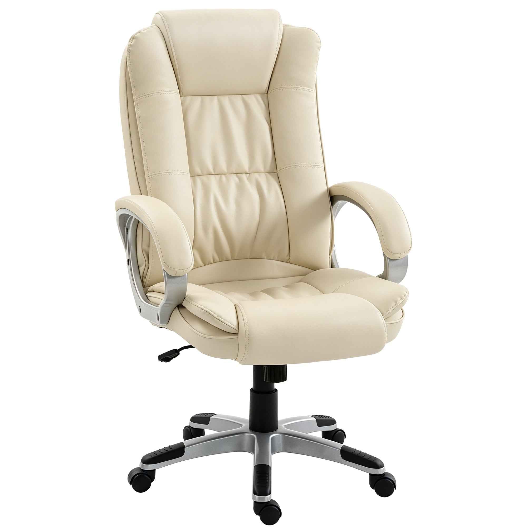 HOMCOM PU Leather Swivel Office Chair with Rocking, High Backrest and Adjustable Height, Beige