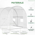 Tunnel Greenhouse with 4 Windows and Zip Entrance in Galvanized Steel and PE, 3x2x1.9 m, White