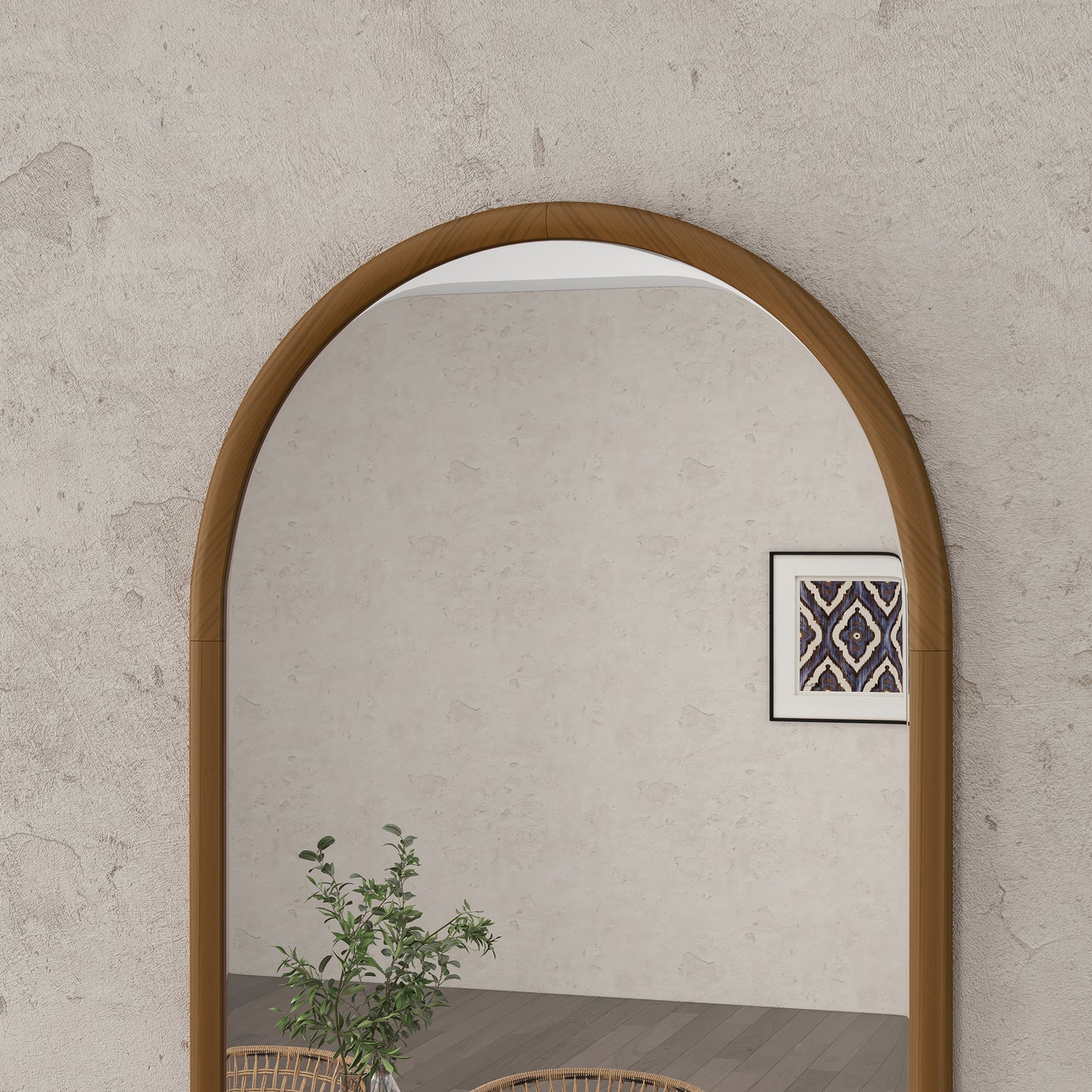 Dark Brown, 110x65cm Arched Wall Mirror with Wooden Frame for Bedroom and Entrance