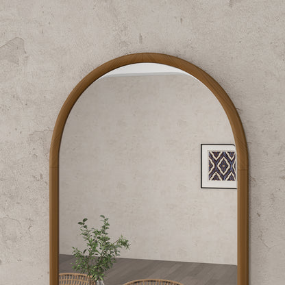 Dark Brown, 110x65cm Arched Wall Mirror with Wooden Frame for Bedroom and Entrance