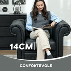 Chesterfield Style PU Faux Leather Lounge Chair with Wooden Legs, Black