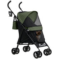 Dog Stroller with 2 Mesh Windows, in Steel and Oxford Fabric, 76x44x103 cm, Black and Dark Green