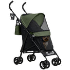 Dog Stroller with 2 Mesh Windows, in Steel and Oxford Fabric, 76x44x103 cm, Black and Dark Green