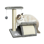 Plush Cat Scratching Tree with Sisal Pole, Kennel and 2 Balls, 40x30x43cm, Gray - Borgè