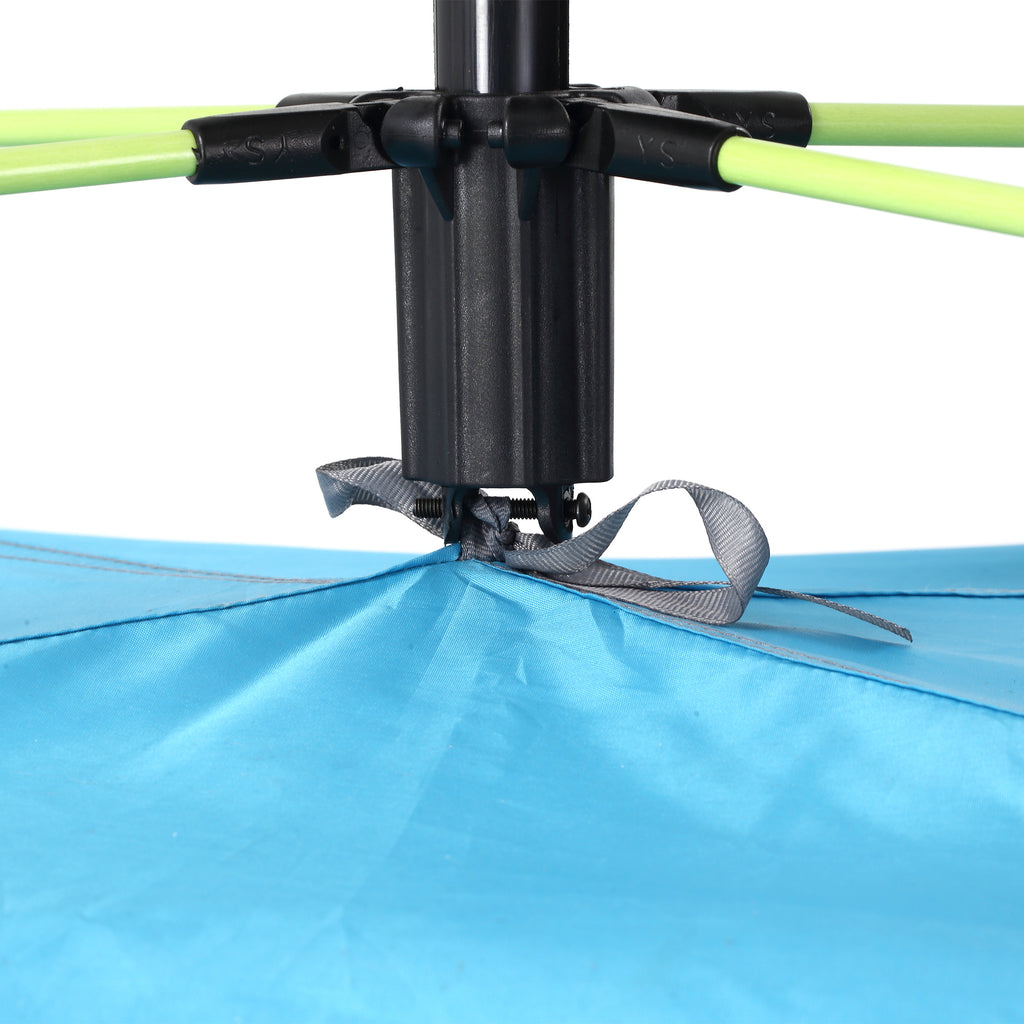Pop Up Beach Tent with Zipper Door, in Polyester and Fiberglass, 220x173x120 cm, Light Blue and Yellow