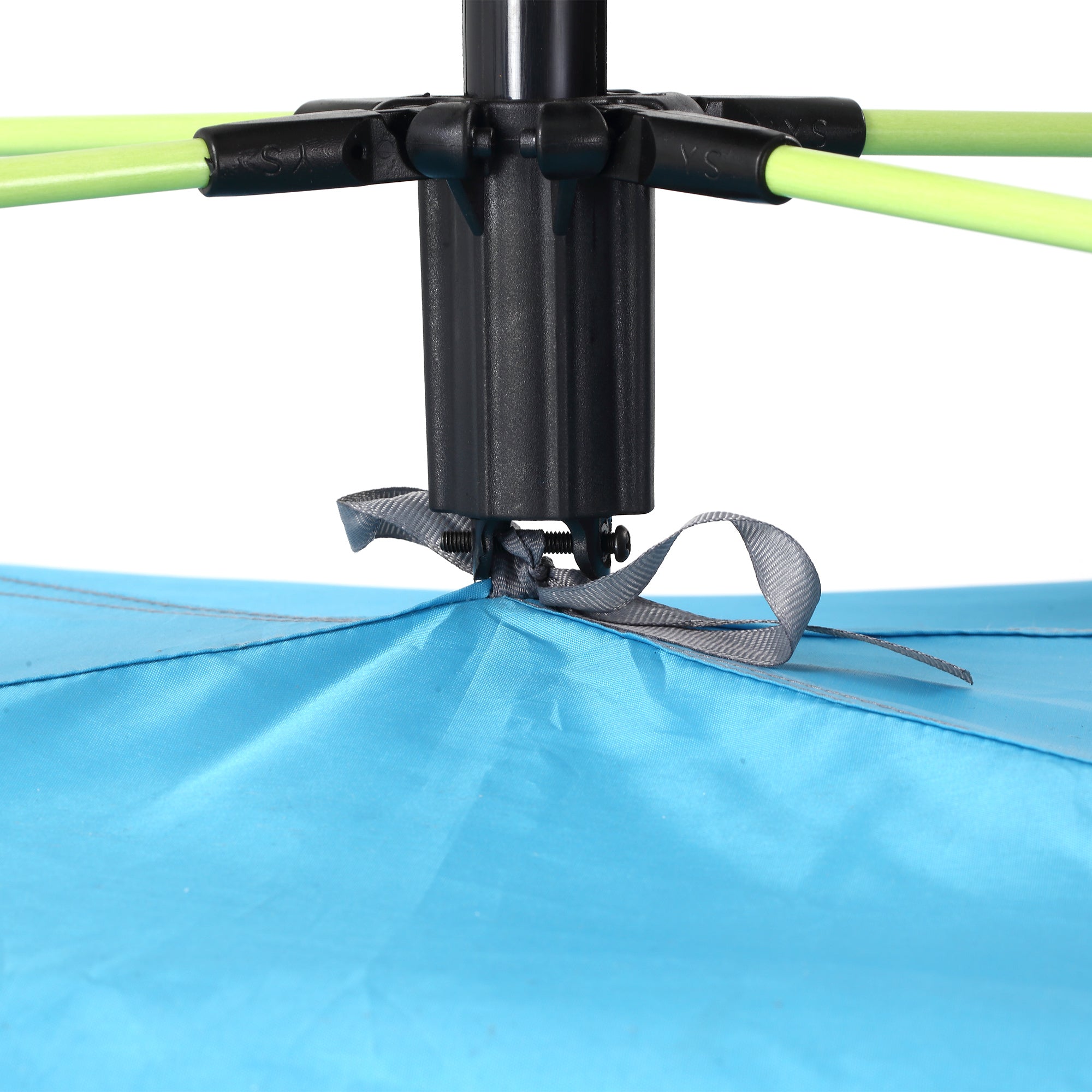 Pop Up Beach Tent with Zipper Door, in Polyester and Fiberglass, 220x173x120 cm, Light Blue and Yellow