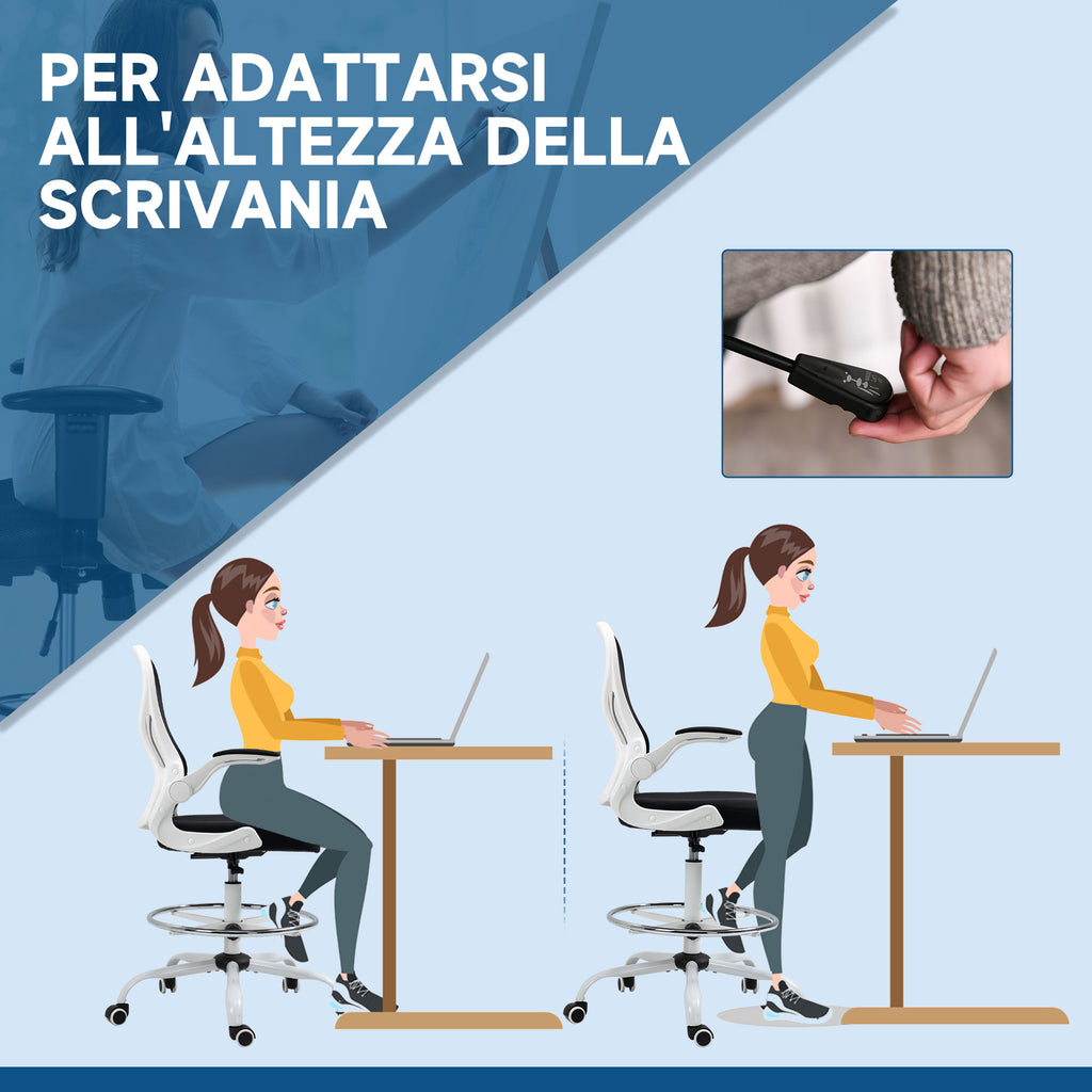 Ergonomic Office Chair in Breathable Fabric with Adjustable Height and Folding Armrests, 59x65x110-130 cm