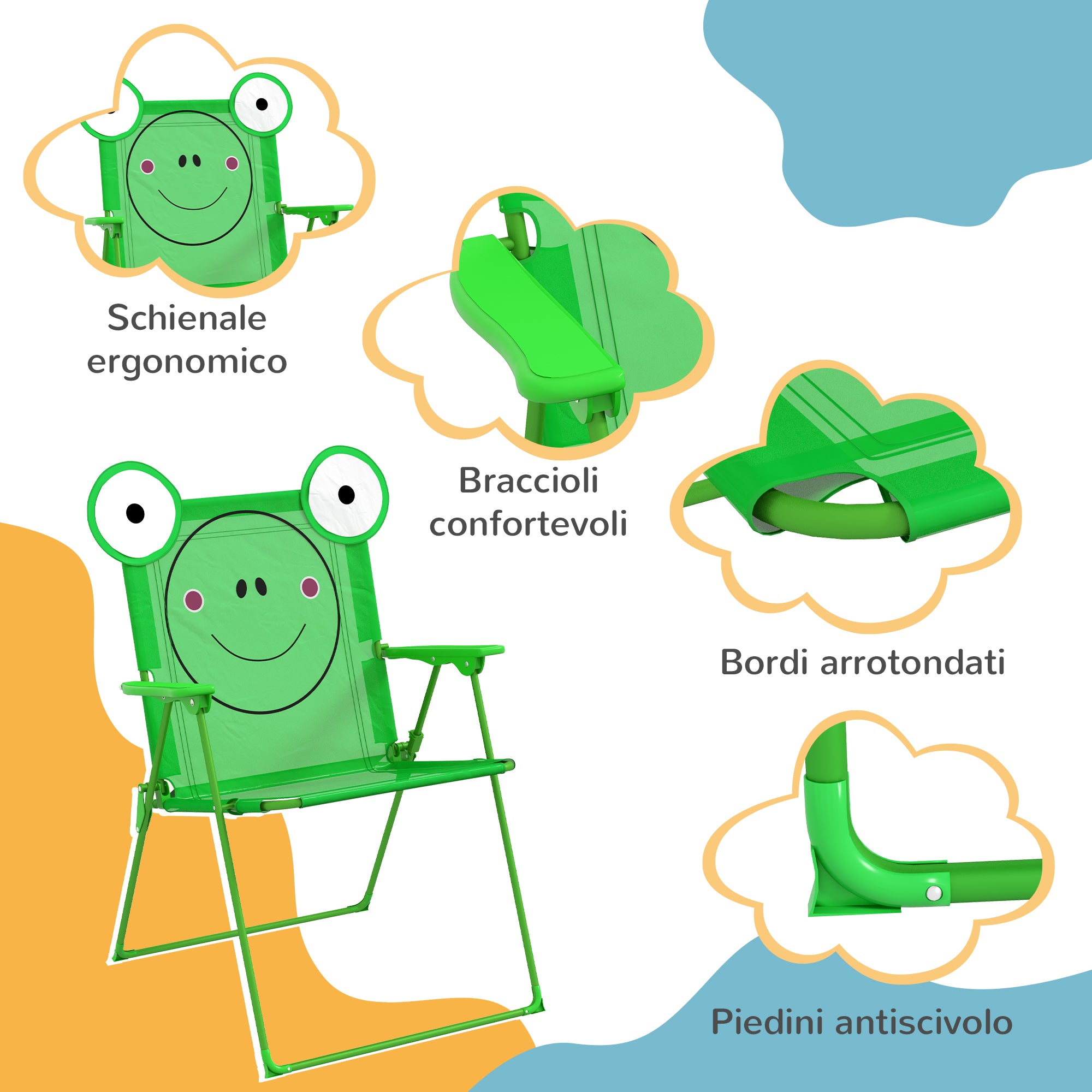 Garden Table and 2 Folding Chairs Set, Outdoor Table and Chairs with Umbrella for Children in Metal and Polyester, Green