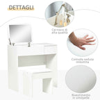 HOMCOM Vanity Table with Folding Mirror, Modern Makeup Table with Stool, 4-Compartment Storage Compartment, White MDF, 80x40x79 cm