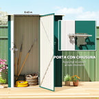 Outsunny Metal Tool Shed with Sloped Roof and Lockable Door, 142x86x189 cm, Green