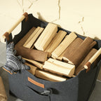 Felt Log Holder with Wooden Handles, 15 kg Capacity, 45 x 32 x 40 cm, Grey