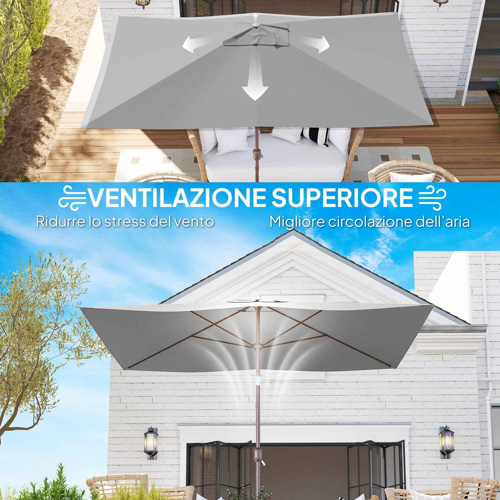 Outsunny 3x2m Rectangular Umbrella Cover with Top Vent, 180g/m² Polyester, Light Grey