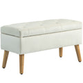 HOMCOM Storage Chest Pouf Footstool 80x35x42 cm in Velvet, Rubber Wood Legs, Cream