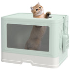 Cat Litter Box with Lid and Double Entry, Removable Tray, Scoop and Brush, Green