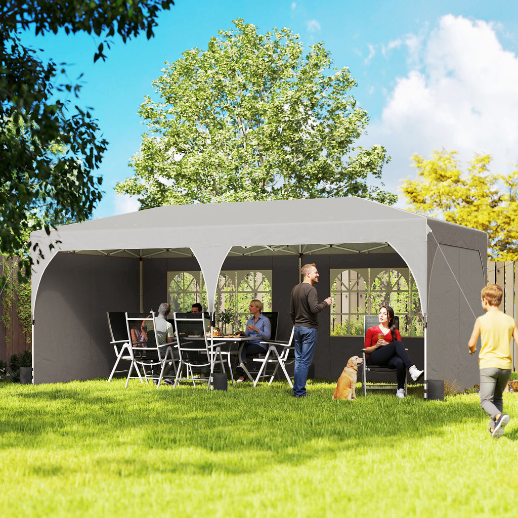 Outsunny 3x6m Folding Gazebo with Walls and Adjustable Height, UV Protection 50+, Light Grey