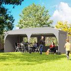 Outsunny 3x6m Folding Gazebo with Walls and Adjustable Height, UV Protection 50+, Light Grey