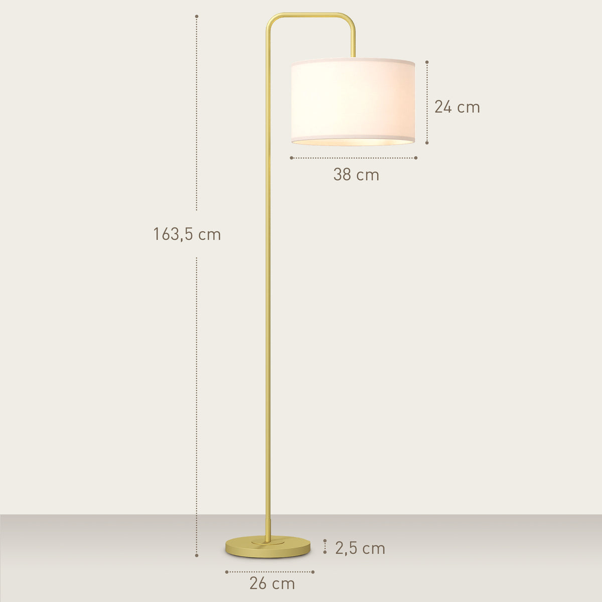 HOMCOM Arched Floor Lamp with Linen-Effect Fabric Shade and Steel Foot Switch, Gold