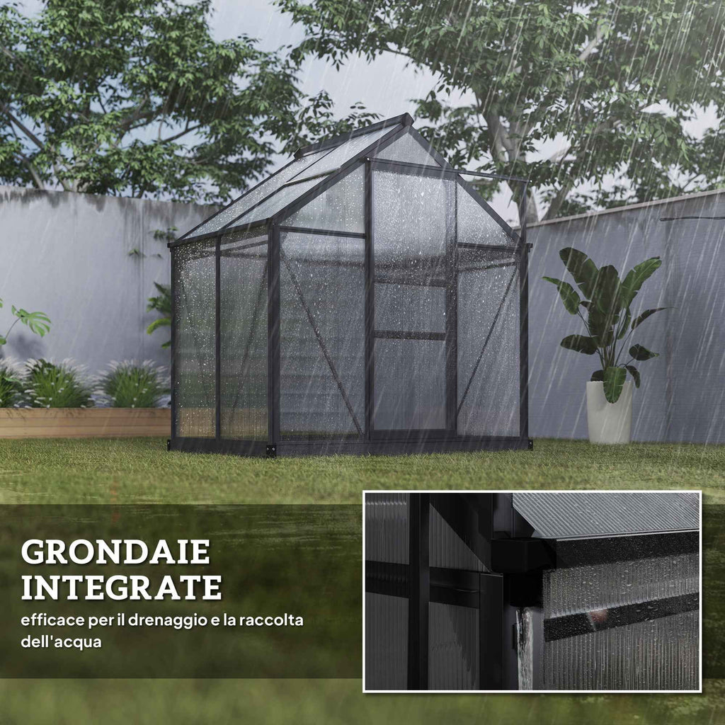 Outsunny Polycarbonate and Aluminum Garden Greenhouse with Sliding Door and Window, 190x132x201 cm, Gray