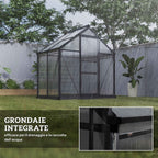 Outsunny Polycarbonate and Aluminum Garden Greenhouse with Sliding Door and Window, 190x132x201 cm, Gray