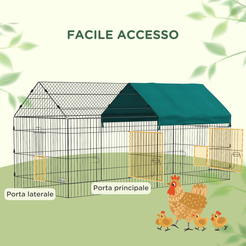 Pawhut cage for outdoor rabbits and interior with a house with roof, 220x85x103cm, green - Borgè