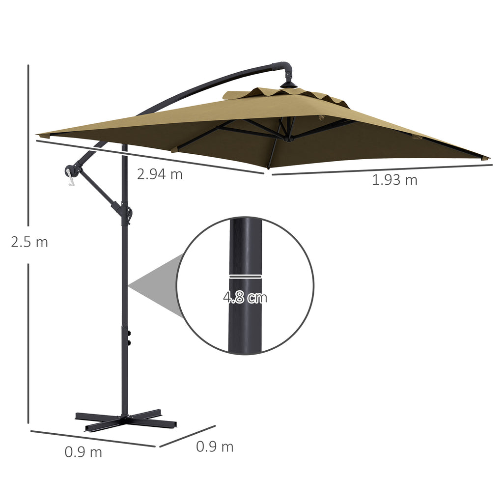 Decentralized Garden Umbrella with Cross Base and Crank Opening, 294x193cm, Brown