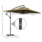 Decentralized Garden Umbrella with Cross Base and Crank Opening, 294x193cm, Brown